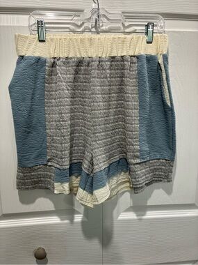 Colorblock Athletic Knit Shorts in Blue, Gray & Cream
